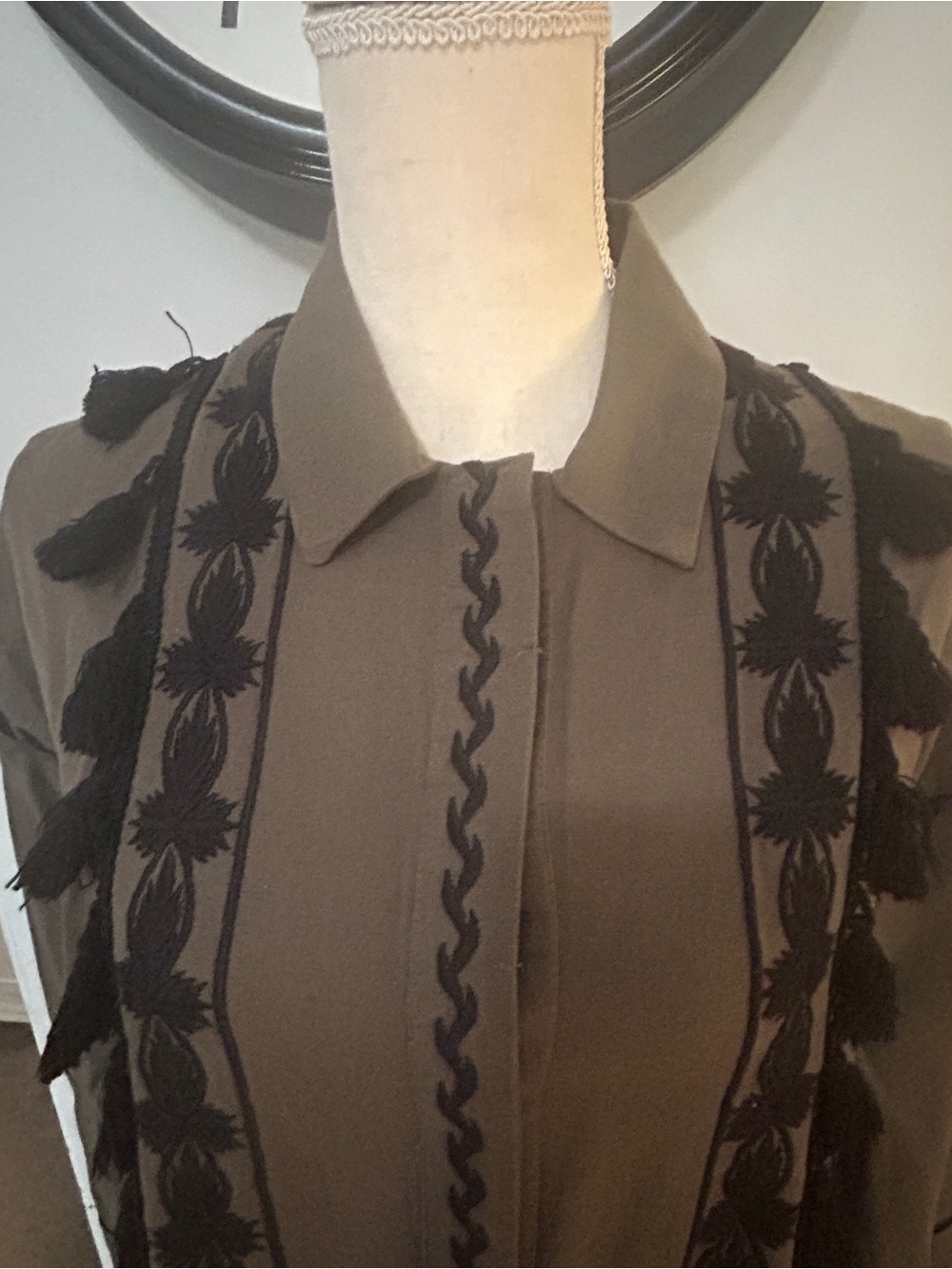 Zara Olive Green Boho Embroidered Fringe Jacket - Picture 2 of 11